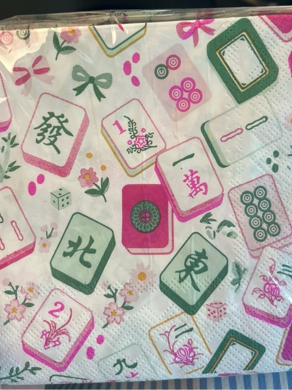 Eccolo Mahjong Party Napkins in Pink & Green